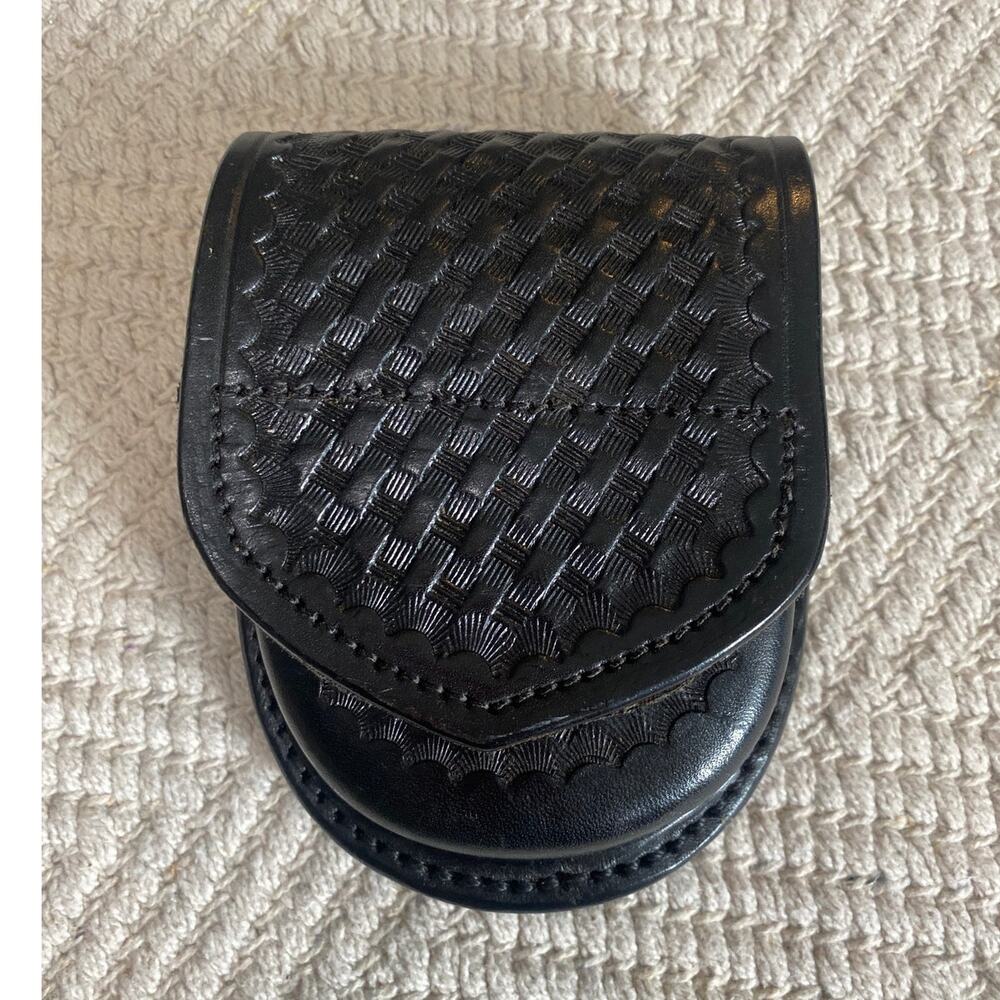 Vintage Aker Leather Basketweave Black Belt Pouch / Case
